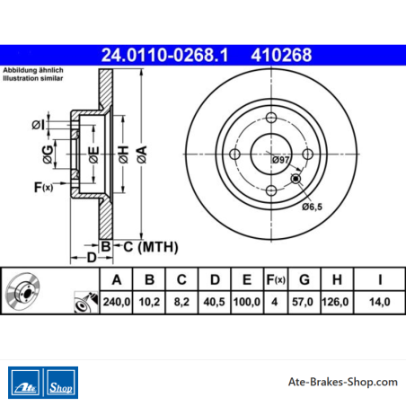 ATE Disque de frein original en 2 pièces (24011002681) pour Opel