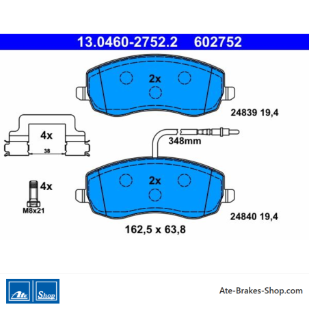 ATE original brake pads (13046027522) for Citroën, Fiat, Lancia, Peugeot