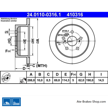 ATE Disco de freno original de 2 piezas (24011003161) para Lexus