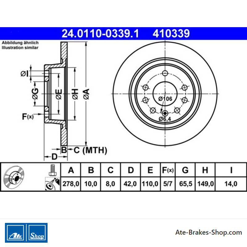 ATE Original 2 Teile Bremsscheibe (24011003391) für Opel