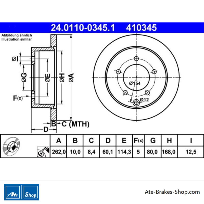 ATE Original 2 Pieces Brake Disk (24011003451) for Mitsubishi