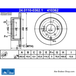 ATE Original 2 Pieces Brake Disk (24011003621) for Kia