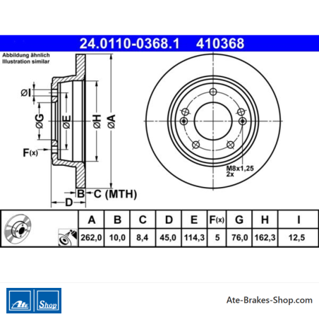 ATE Disque de frein original en 2 pièces (24011003681) pour Hyundai, Kia