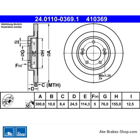 ATE Original 2 Pieces Brake Disk (24011003691) for Hyundai