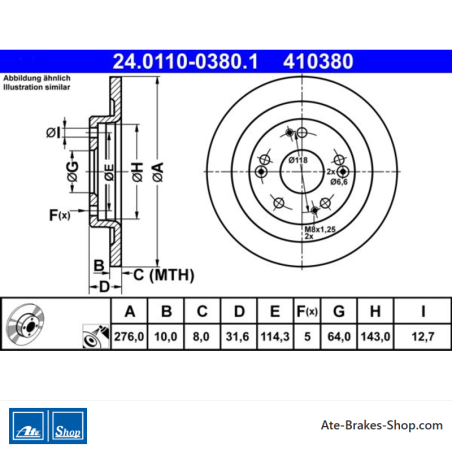 ATE Originale zweiteilige Bremsscheibe (24011003801) für Honda