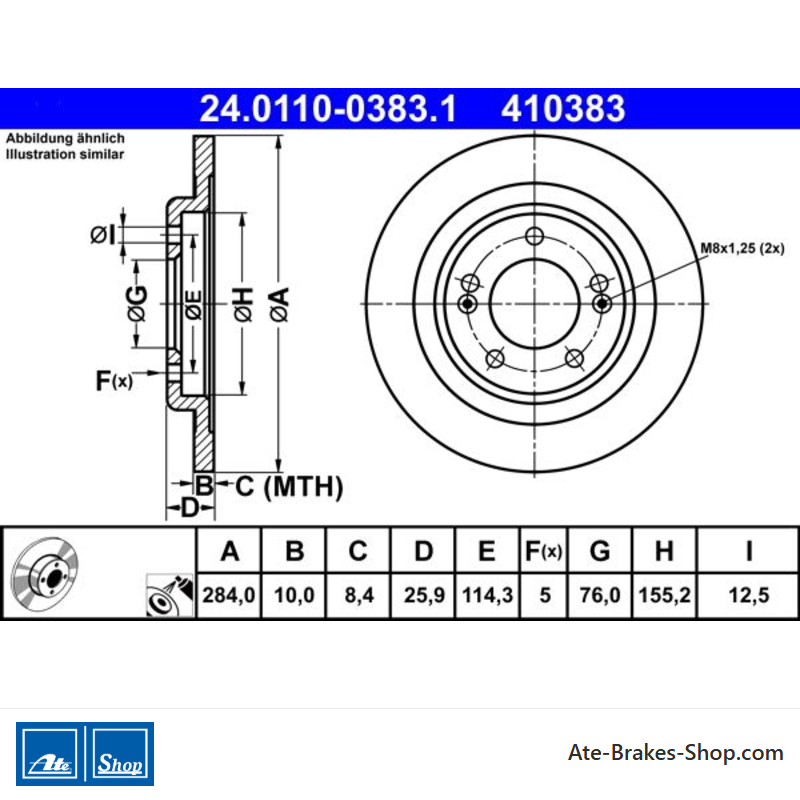 ATE Original 2 Pieces Brake Disk (24011003831) for Hyundai, Kia