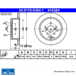 ATE Disco de freno original de 2 piezas (24011003841) para Subaru