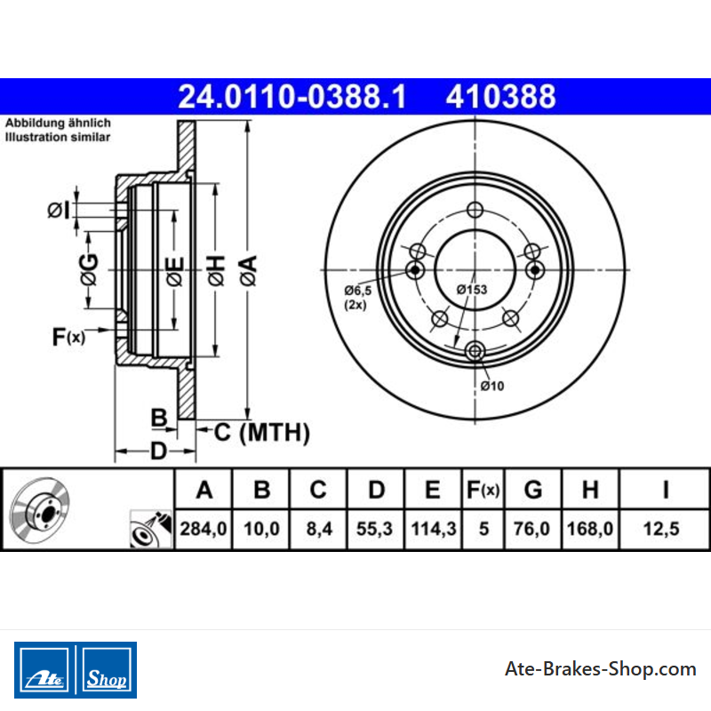 ATE Disque de frein original en 2 pièces (24011003881) pour Hyundai, Kia