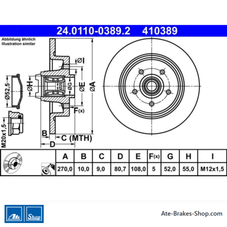 ATE Disco de freno original (24011003892) para Renault