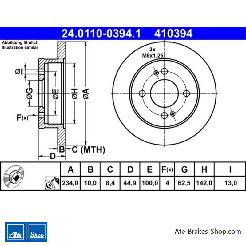ATE Original 2 Pieces Brake Disk (24011003941) for Hyundai