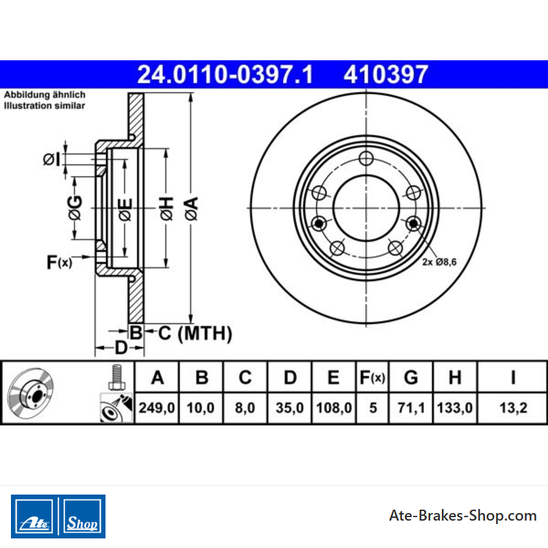 ATE Original 2 Pieces Brake Disk (24011003971) for Peugeot