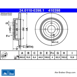 ATE Original 2 Pieces Brake Disk (24011003981) for Hyundai, Kia