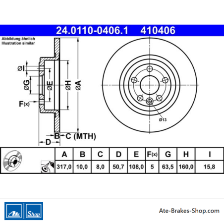 ATE Disque de frein original en 2 pièces (24011004061) pour Land Rover