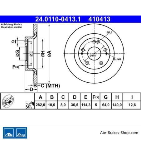ATE Disco de freno original de 2 piezas (24011004131) para Honda