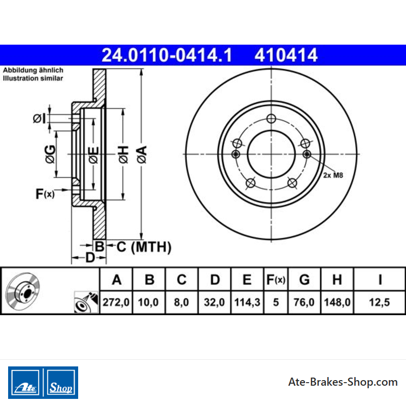 ATE Disco de freno original de 2 piezas (24011004141) para Hyundai, Kia