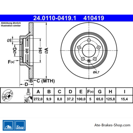 ATE Disco de freno original de 2 piezas (24011004191) para Audi, Volkswagen (VW)