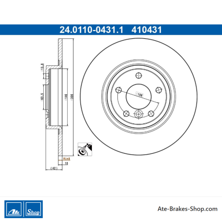 ATE Disco de freno original de 2 piezas (24011004311) para Jaguar