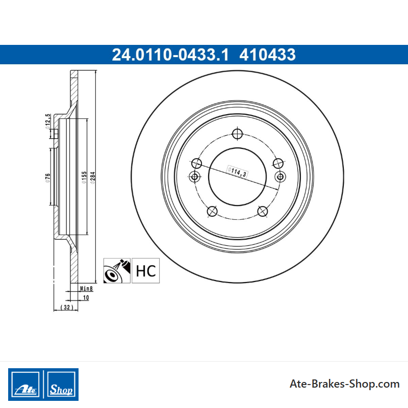 ATE Disque de frein original en 2 pièces (24011004331) pour Hyundai, Kia