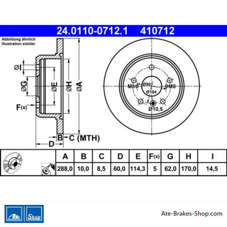 ATE Disque de frein original en 2 pièces (24011007121) pour Lexus