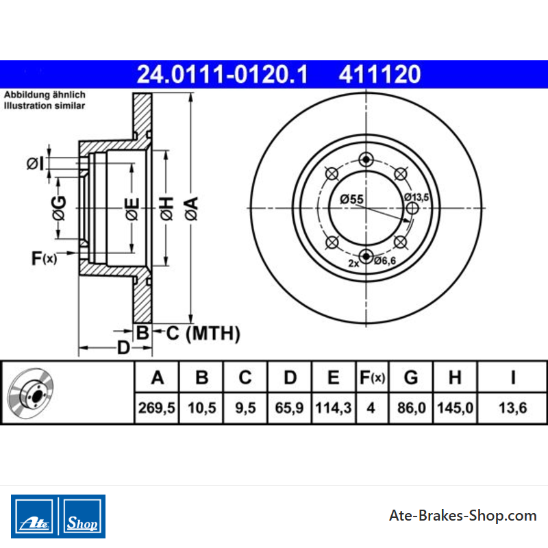 ATE Disque de frein original en 2 pièces (24011101201) pour Saab