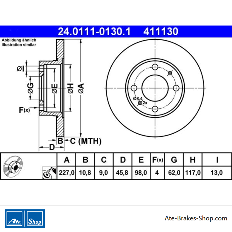 ATE Disque de frein original en 2 pièces (24011101301) pour Fiat, Lancia, siège