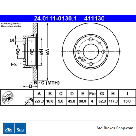 ATE Disque de frein original en 2 pièces (24011101301) pour Fiat, Lancia, siège