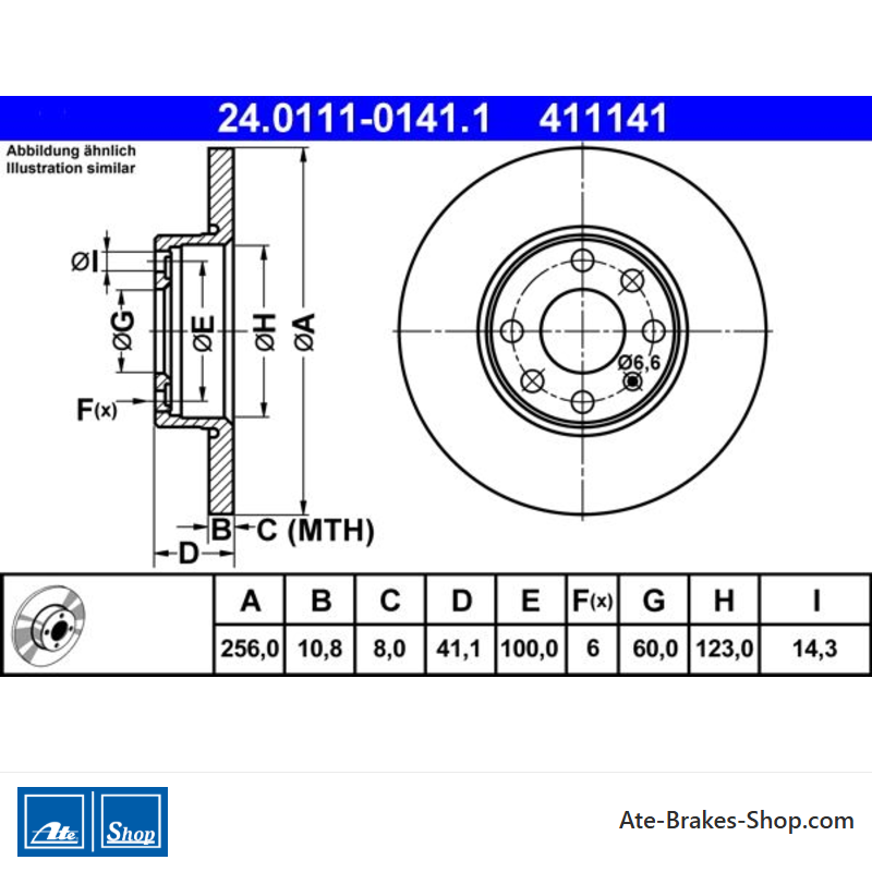 ATE Disco de freno original de 2 piezas (24011101411) para Opel
