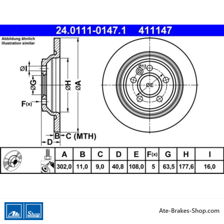 ATE Disco de freno original de 2 piezas (24011101471) para Volvo