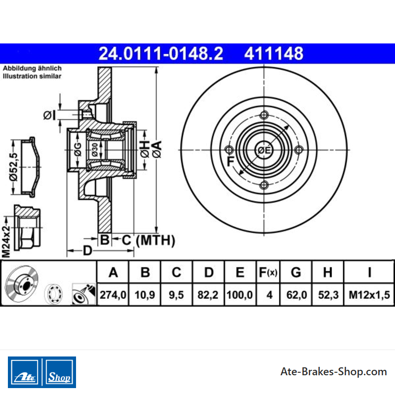 ATE Disco de freno original (24011101482) para Renault