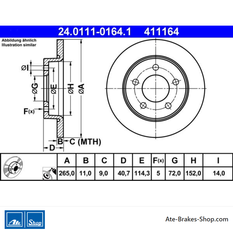 ATE Original 2 Pieces Brake Disk (24011101641) for Mazda