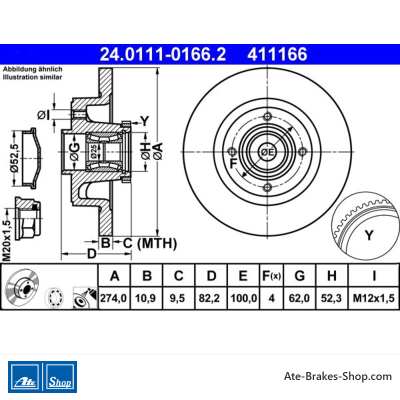 ATE Disco de freno original (24011101662) para Renault