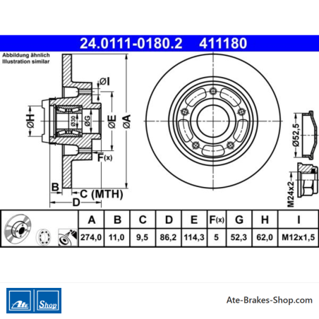 ATE Disco de freno original (24011101802) para Renault