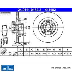 ATE Disque de frein original (24011101822) pour Renault