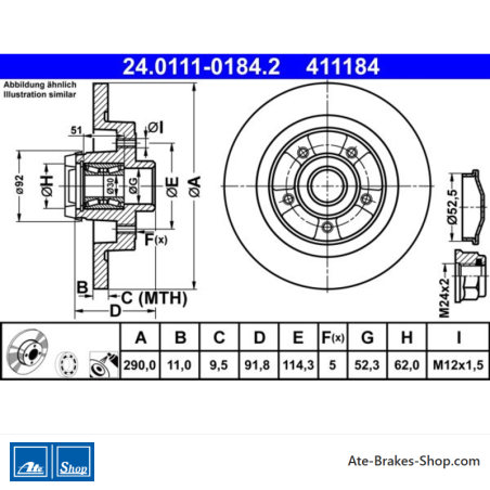 ATE Disco de freno original (24011101842) para Renault