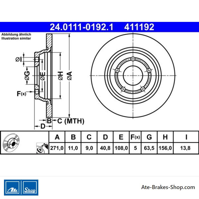 ATE Disco de freno original de 2 piezas (24011101921) para Ford
