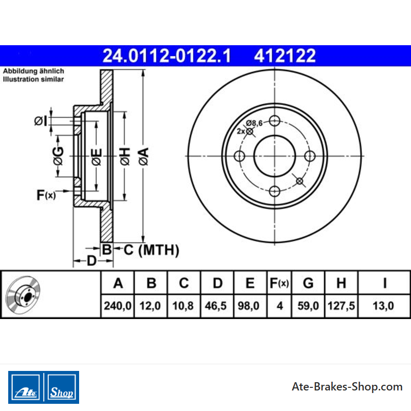 ATE Disque de frein original en 2 pièces (24011201221) pour Fiat, Lancia