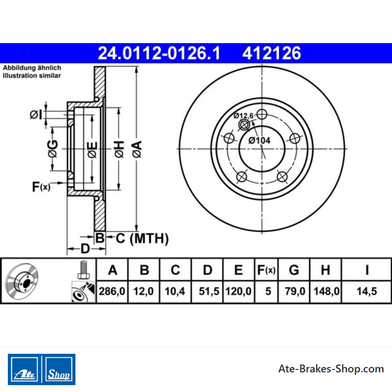 ATE Disco de freno original de 2 piezas (24011201261) para BMW