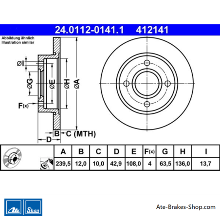 ATE Original 2 Pieces Brake Disk (24011201411) for Ford, Mazda