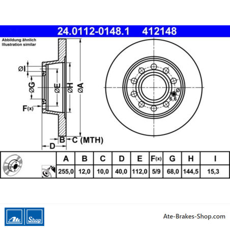 ATE Original 2 Pieces Brake Disk (24011201481) for Audi, Seat