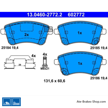 ATE original brake pads (13046027722) for Kia