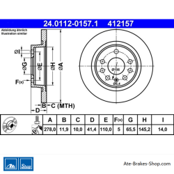 ATE Disco de freno original de 2 piezas (24011201571) para Fiat, Opel y Saab