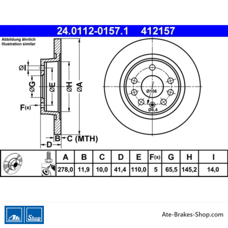 ATE Disco de freno original de 2 piezas (24011201571) para Fiat, Opel y Saab