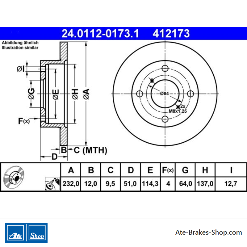 ATE Original 2 Teile Bremsscheibe (24011201731) für Suzuki