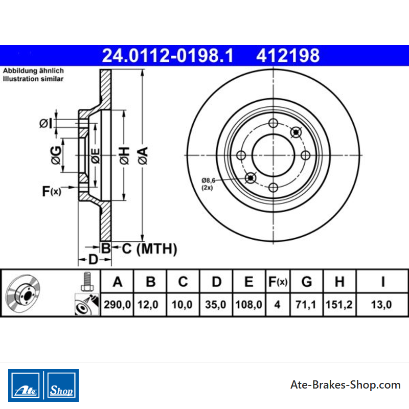 ATE Disque de frein original en 2 pièces (24011201981) pour Citroën, Peugeot