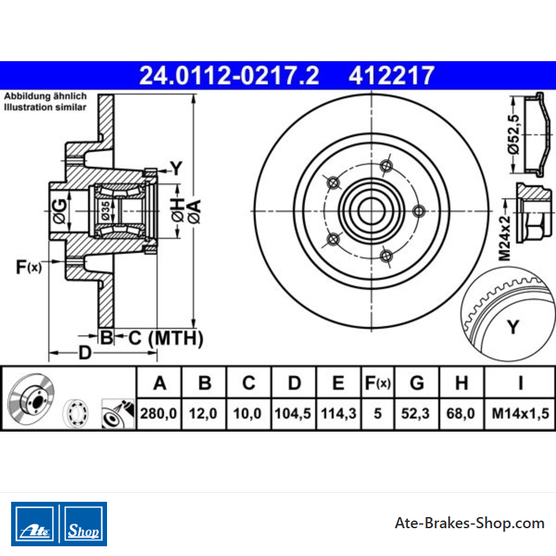 ATE Disque de frein d’origine (24011202172) pour Fiat, Nissan, Opel et Renault