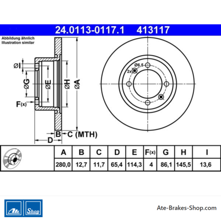 ATE Disque de frein original en 2 pièces (24011301171) pour Saab