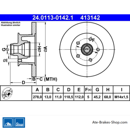 ATE Disco de freno original (24011301421) para Volkswagen (VW)