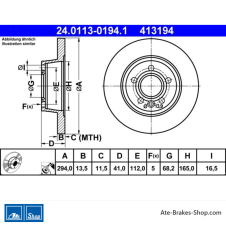 ATE Original 2 Pieces Brake Disk (24011301941) for Ford, Seat, Volkswagen (VW)