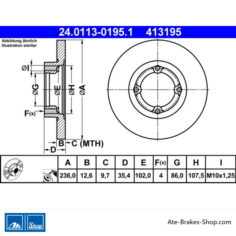 ATE Disque de frein original en 2 pièces (24011301951) pour Chevrolet, Daewoo