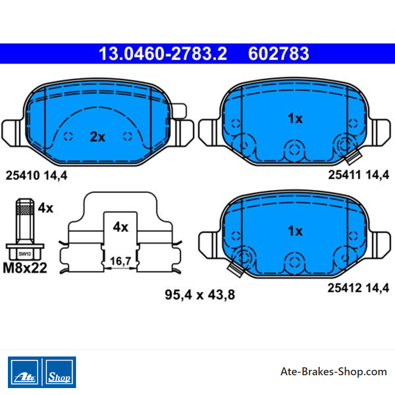 ATE original brake pads (13046027832) for Fiat